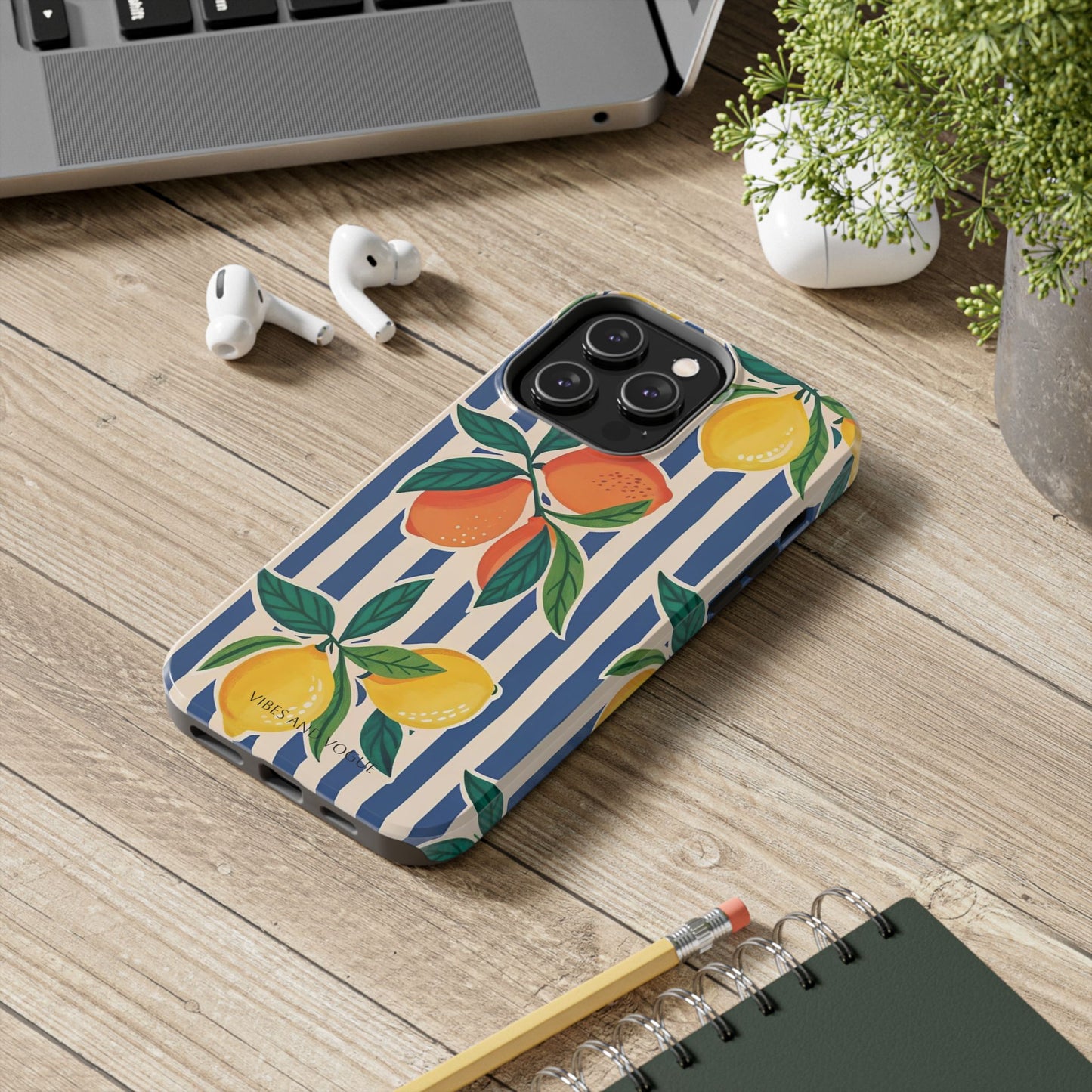 Lemon & Orange Stripe Tough Phone Case — Vibrant Citrus Pattern Protective Cover