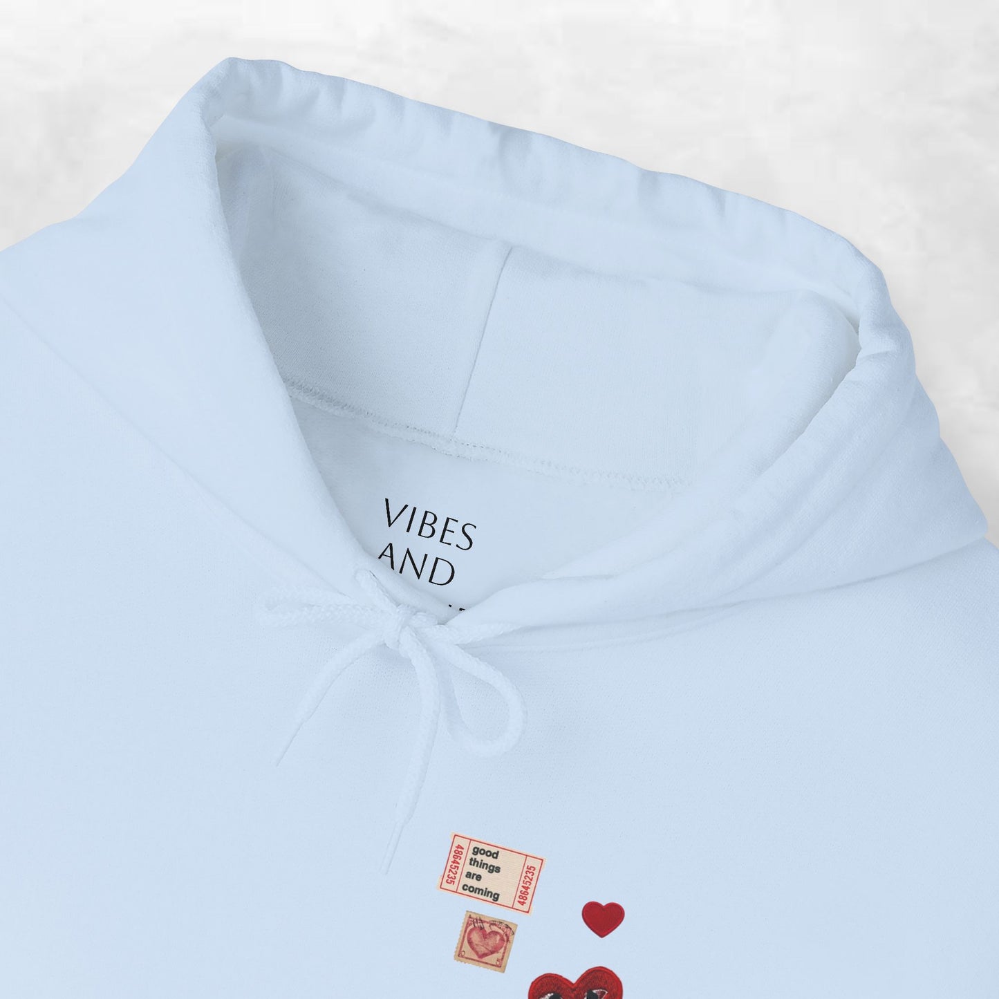 Hoodie — Tiny Vintage Valentine Hearts Chest Print