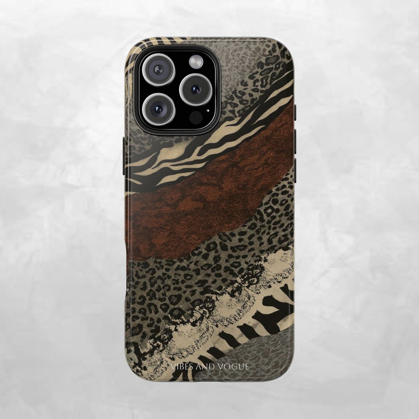 Safari Patchwork Tough Phone Case — Brown Leopard & Zebra Animal Print