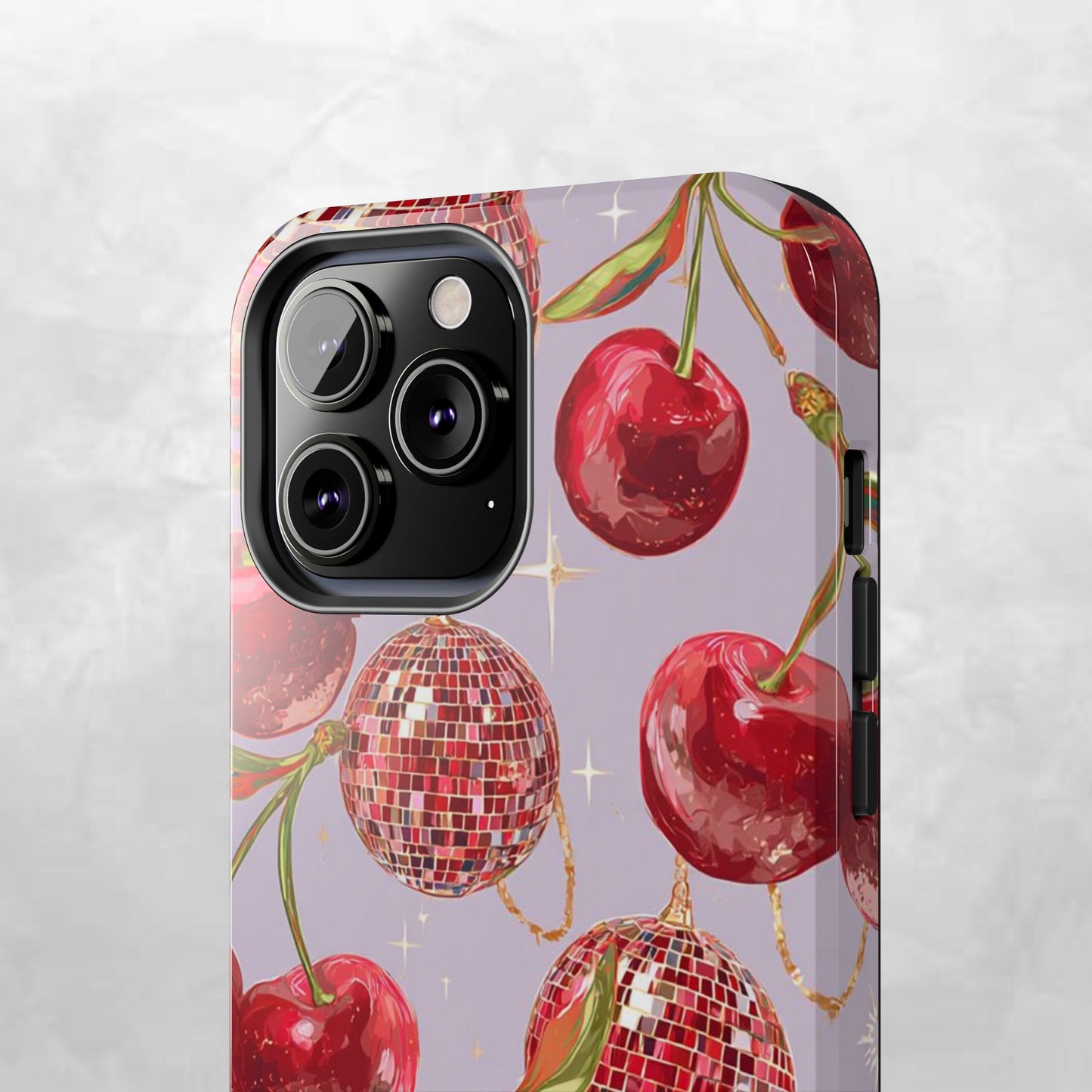 Disco Cherry Tough Phone Case — Retro Sparkle iPhone Protection