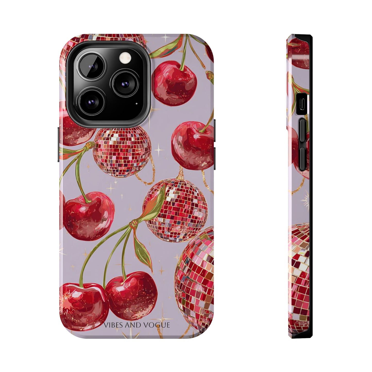 Disco Cherry Tough Phone Case — Retro Sparkle iPhone Protection