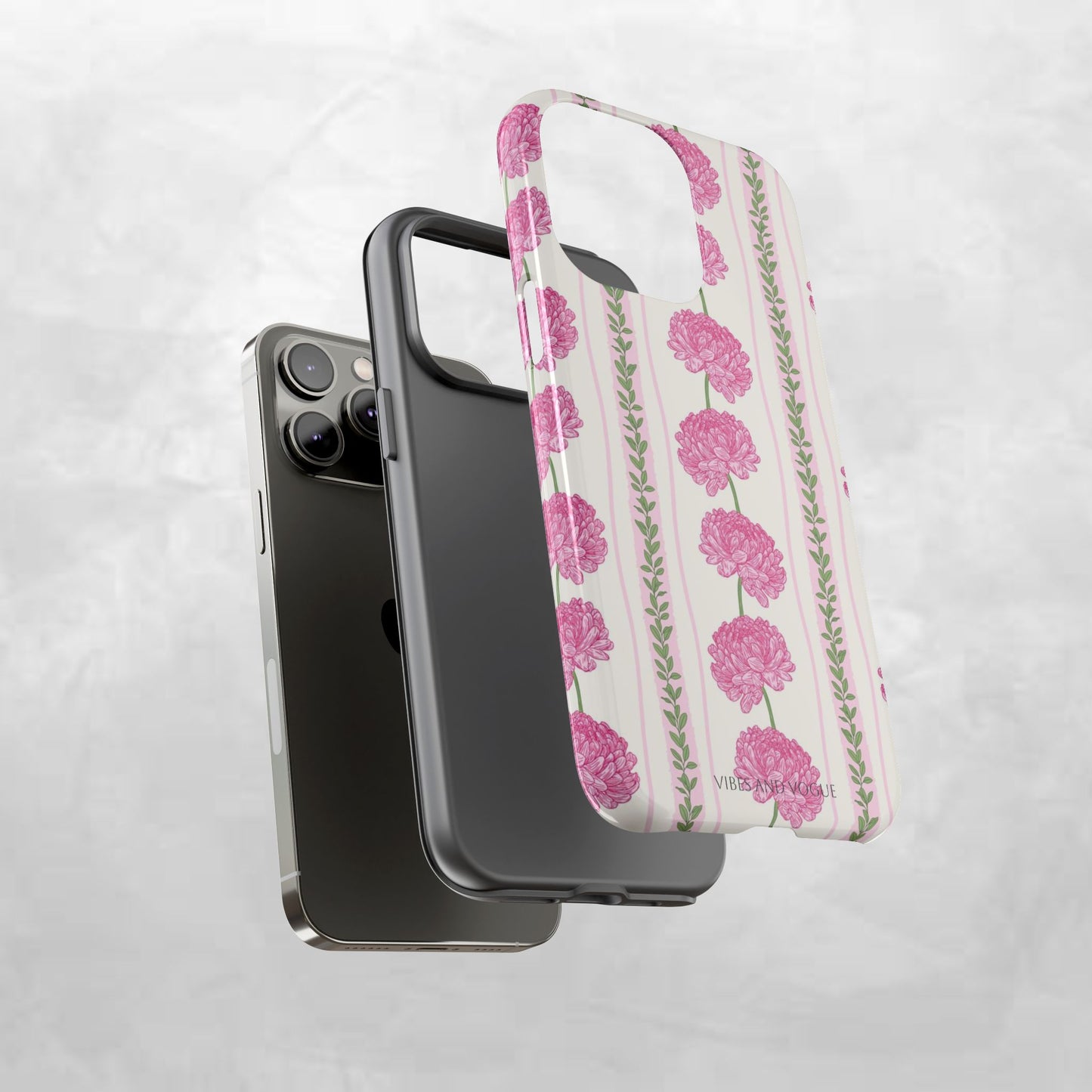 Floral Carnation Phone Case — Pink Vintage Stripe Tough Case