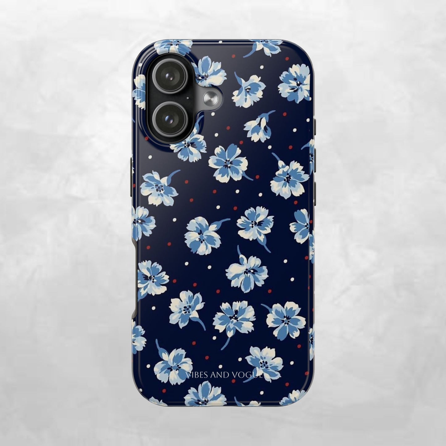 Floral Navy Tough Phone Case — Blue Blossom Protective Phone Cover