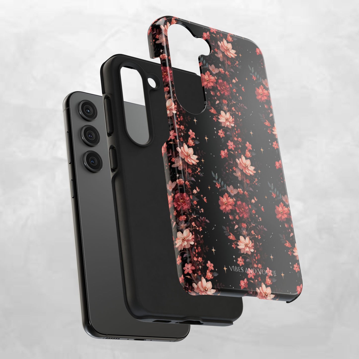 Floral Galaxy Phone Case – Dark Pink Blossom Tough Protective Case