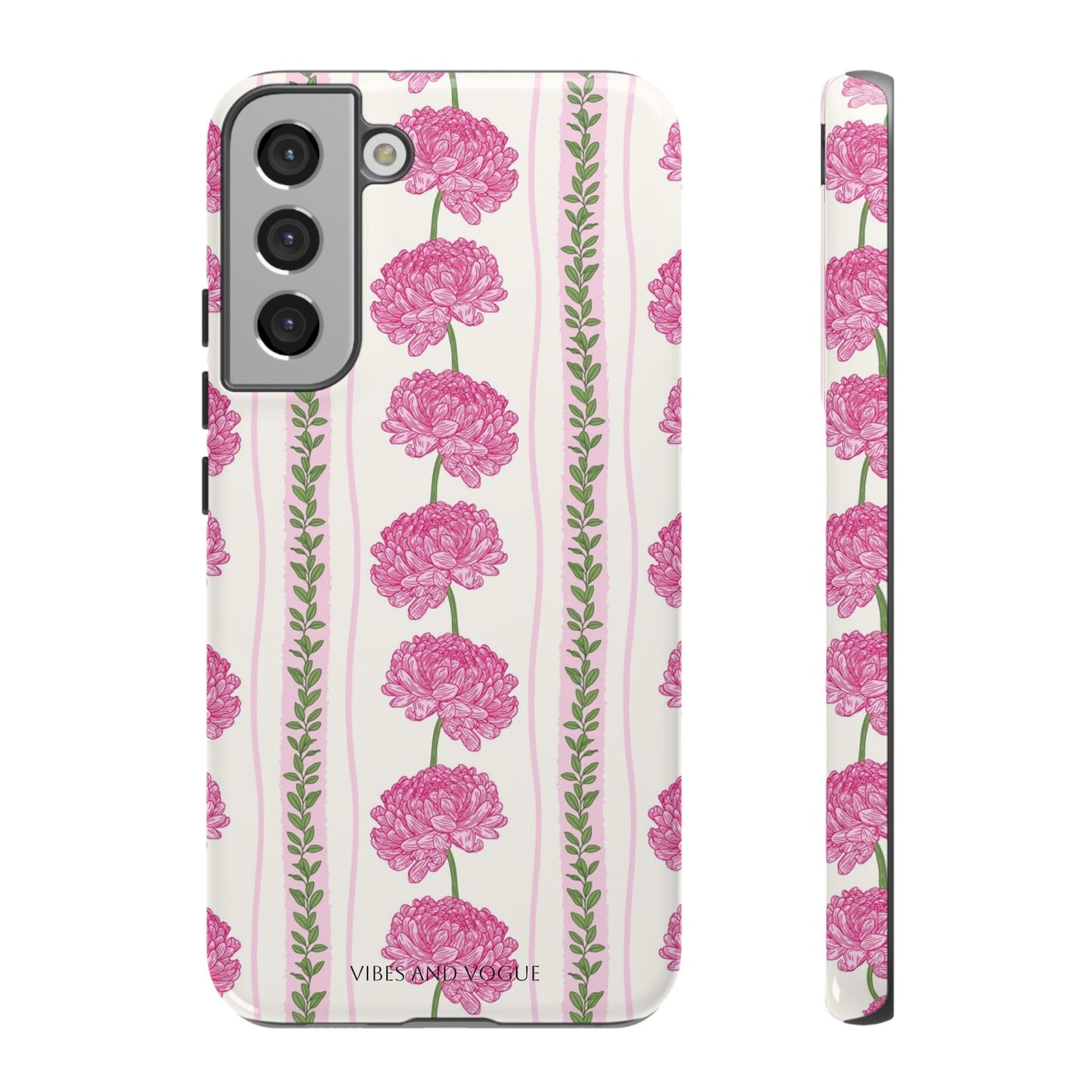Floral Carnation Phone Case — Pink Vintage Stripe Tough Case