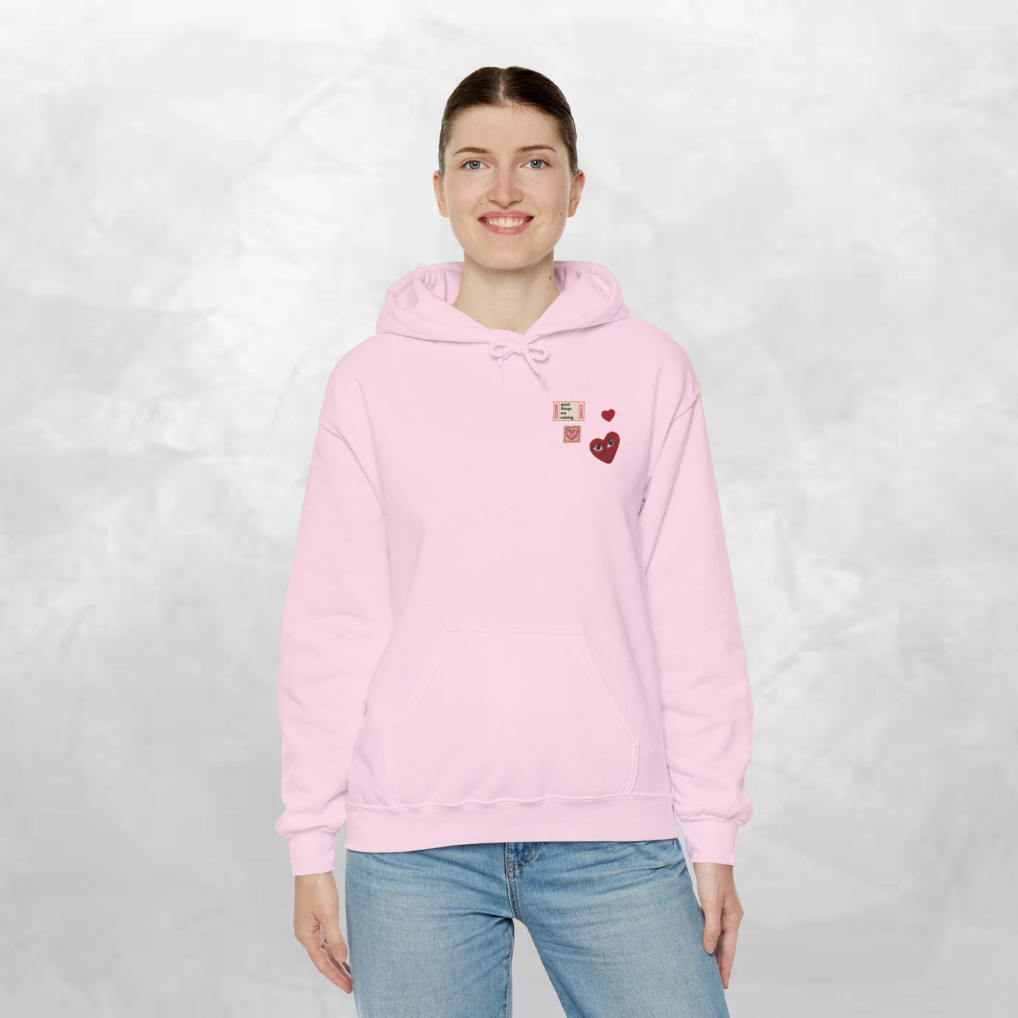 Hoodie — Tiny Vintage Valentine Hearts Chest Print