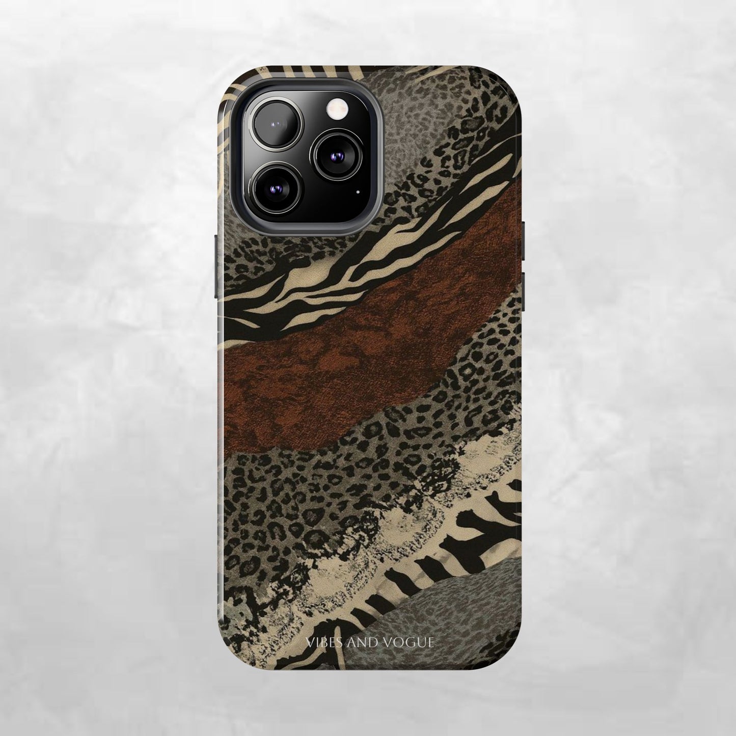 Safari Patchwork Tough Phone Case — Brown Leopard & Zebra Animal Print