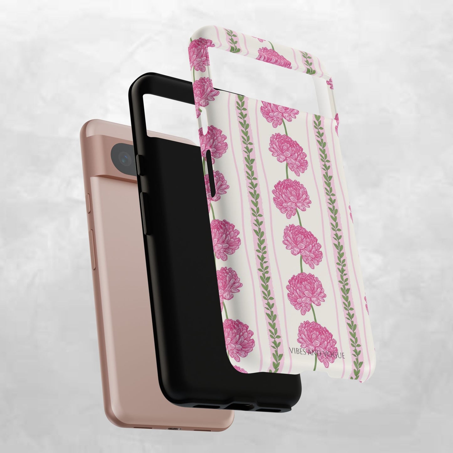 Floral Carnation Phone Case — Pink Vintage Stripe Tough Case