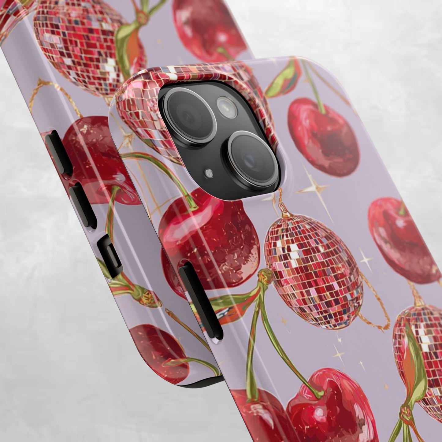 Disco Cherry Tough Phone Case — Retro Sparkle iPhone Protection