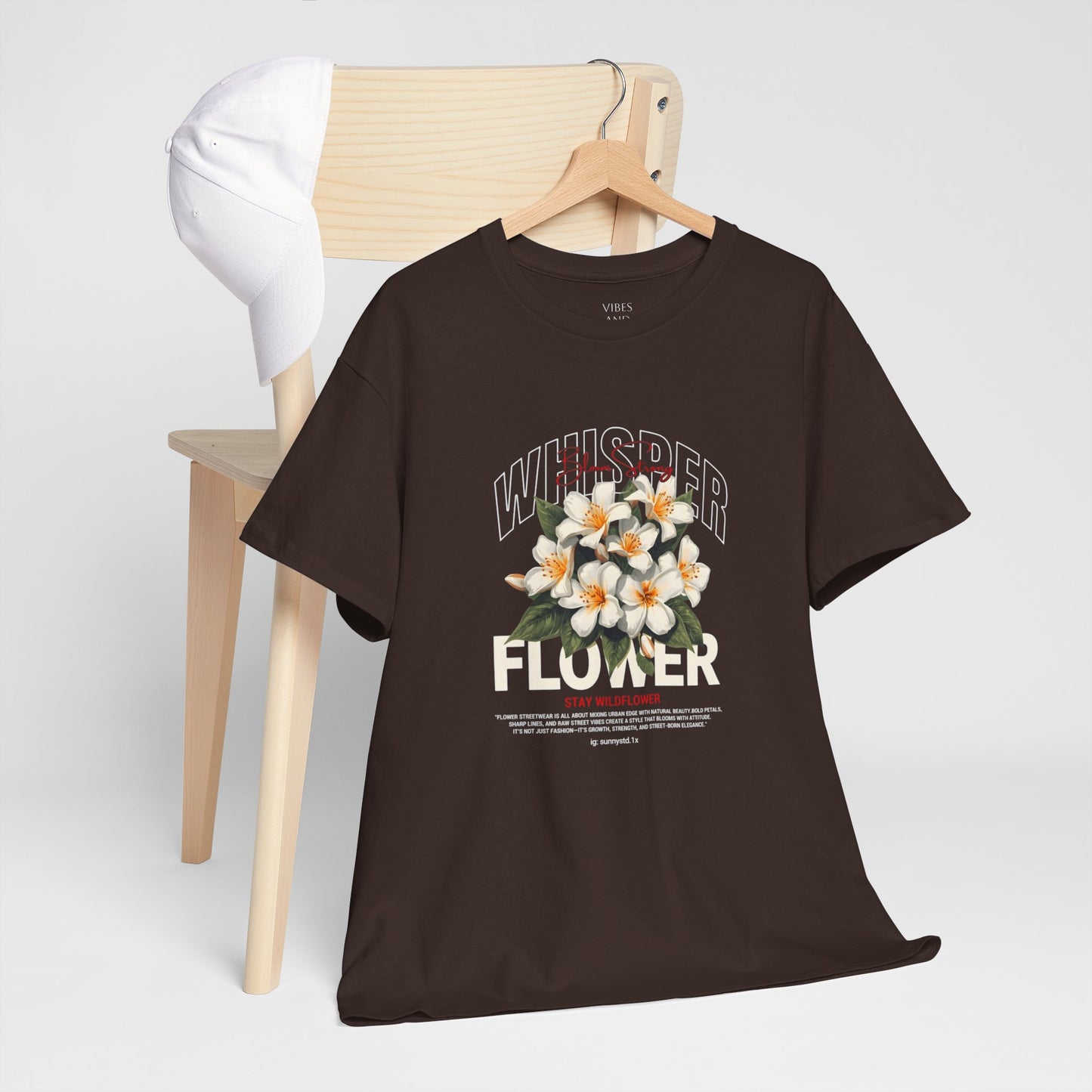 Floral "Whisper Flower" Graphic Tee — Vintage Plumeria Blossom Shirt
