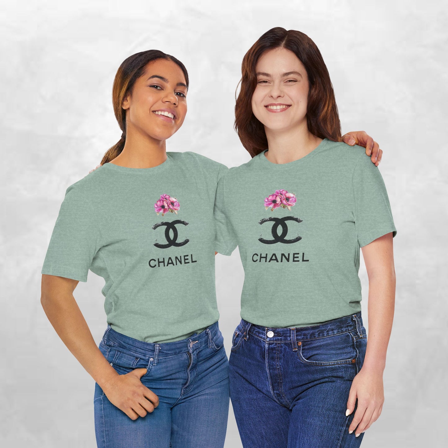 Chic Floral Logo Tee | Stylish Unisex Jersey Short Sleeve T-Shirt, Fashion Tee, Luxury Aesthetic, Gift for Her, Casual Wear, Trendy Apparel