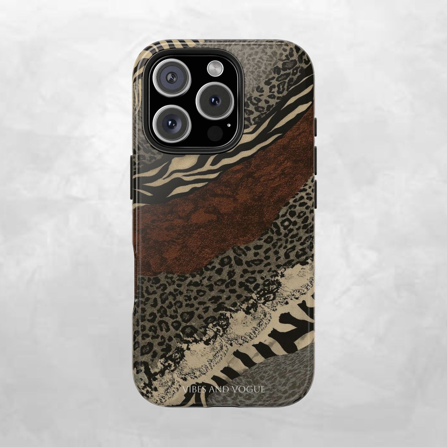Safari Patchwork Tough Phone Case — Brown Leopard & Zebra Animal Print