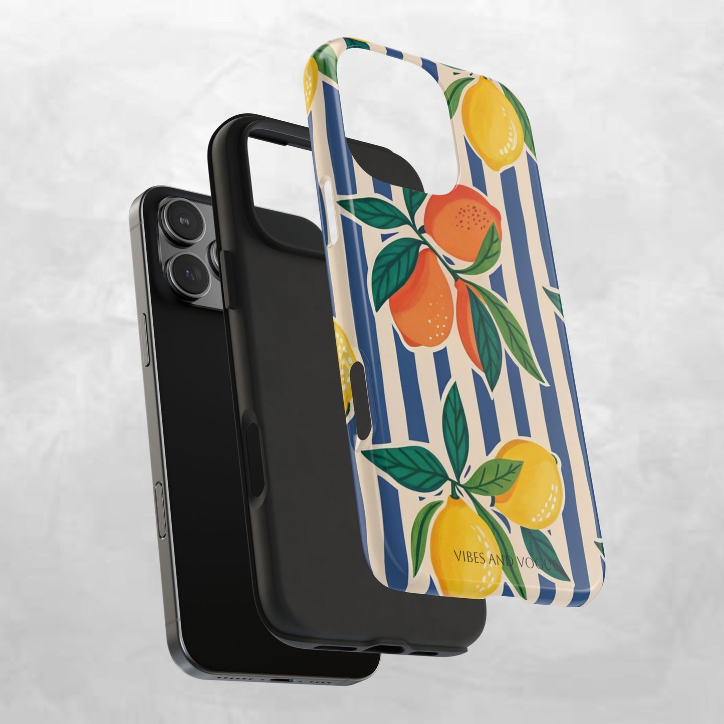 Lemon & Orange Stripe Tough Phone Case — Vibrant Citrus Pattern Protective Cover