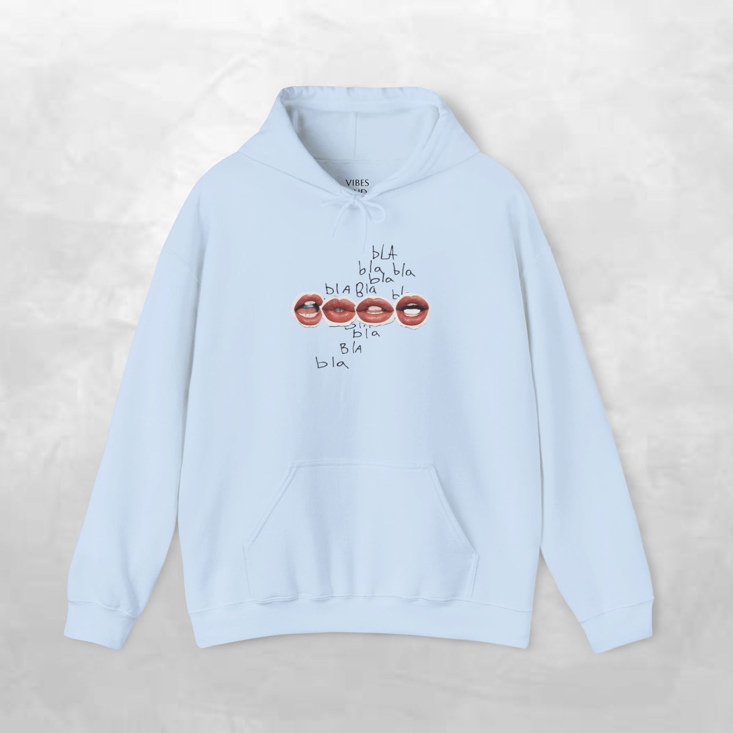 Graphic Hoodie — 'BLA BLA' Lip Print Pullover