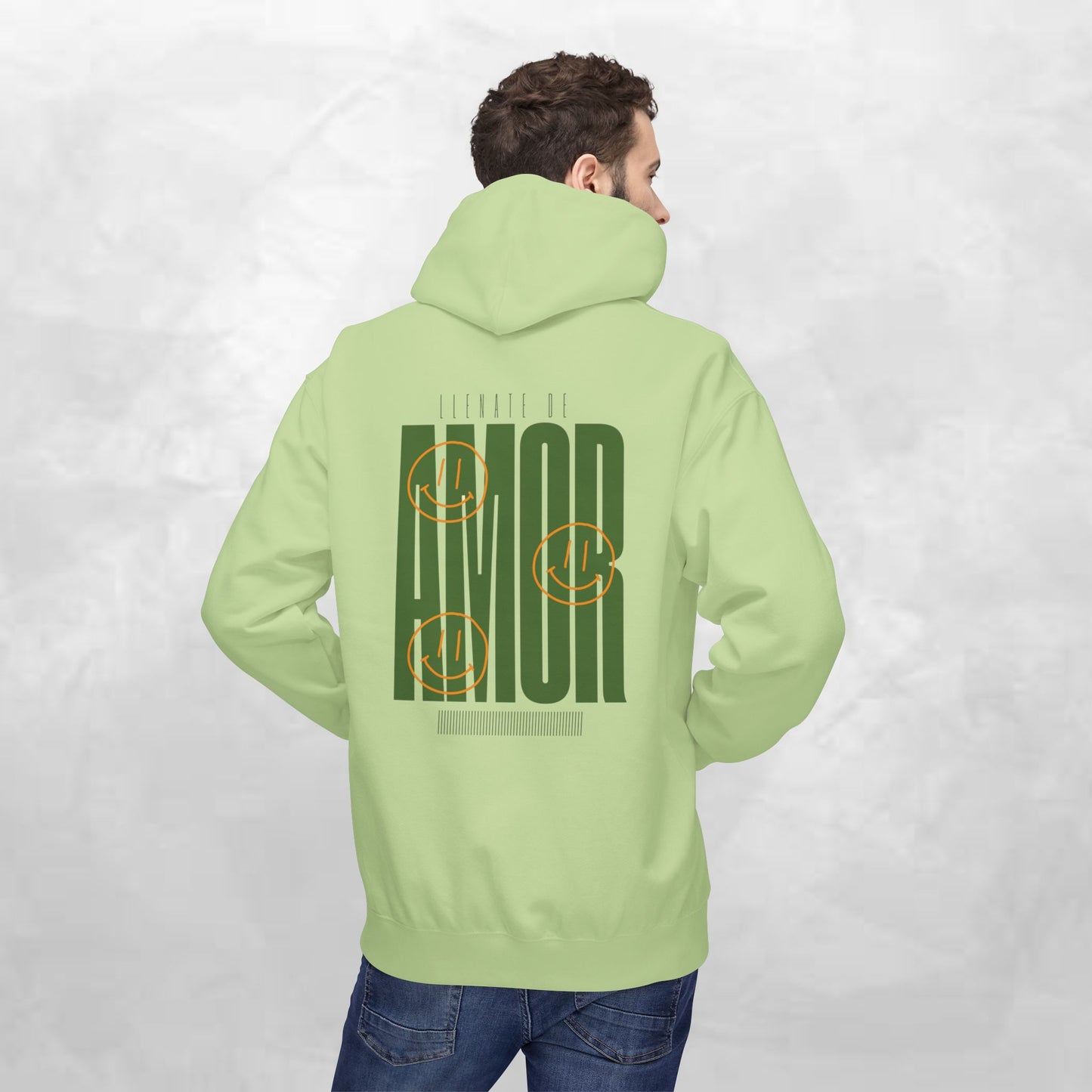 Amor Graphic Hoodie — Green Vintage Script Love Design
