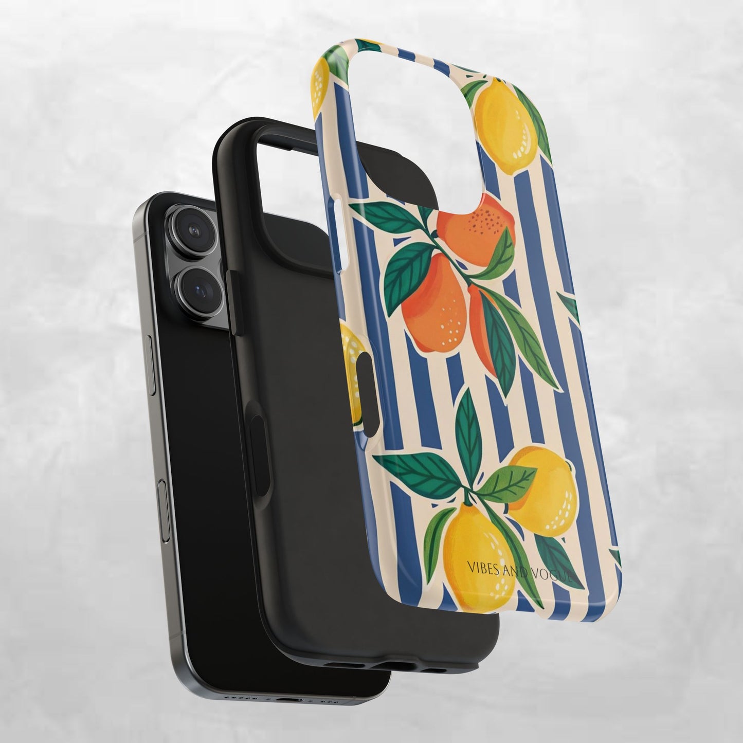 Lemon & Orange Stripe Tough Phone Case — Vibrant Citrus Pattern Protective Cover