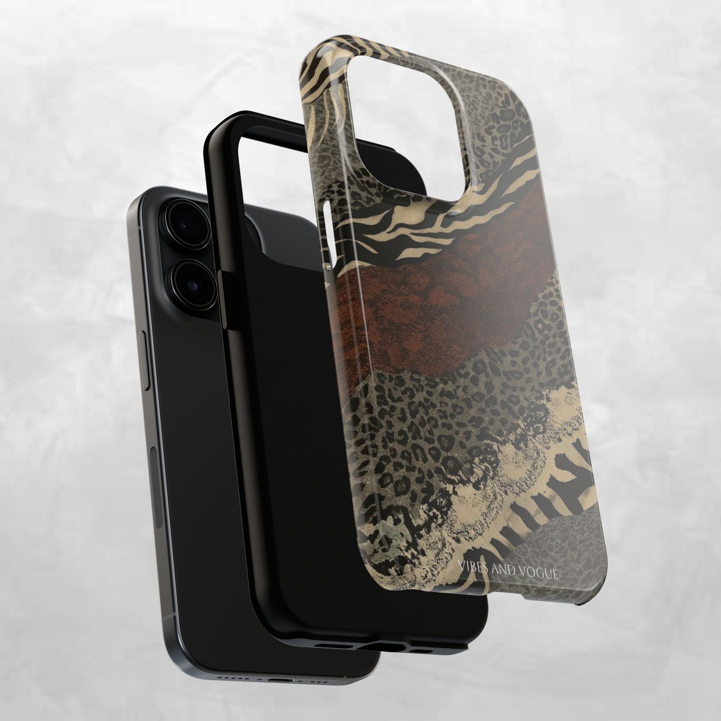 Safari Patchwork Tough Phone Case — Brown Leopard & Zebra Animal Print