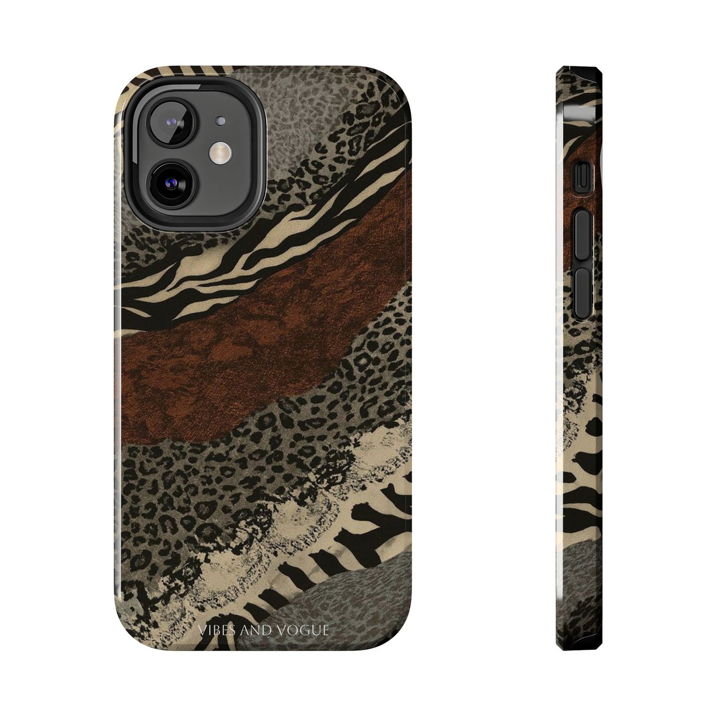 Safari Patchwork Tough Phone Case — Brown Leopard & Zebra Animal Print