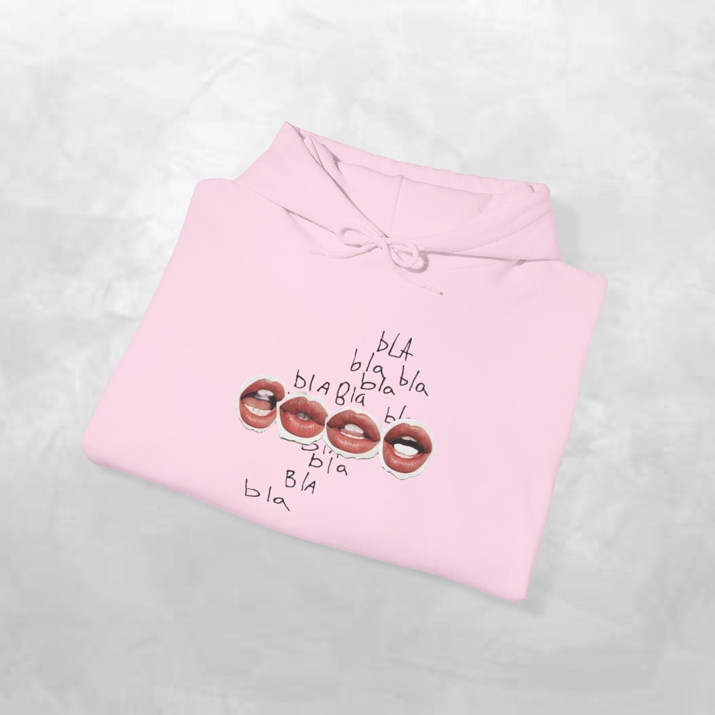Graphic Hoodie — 'BLA BLA' Lip Print Pullover