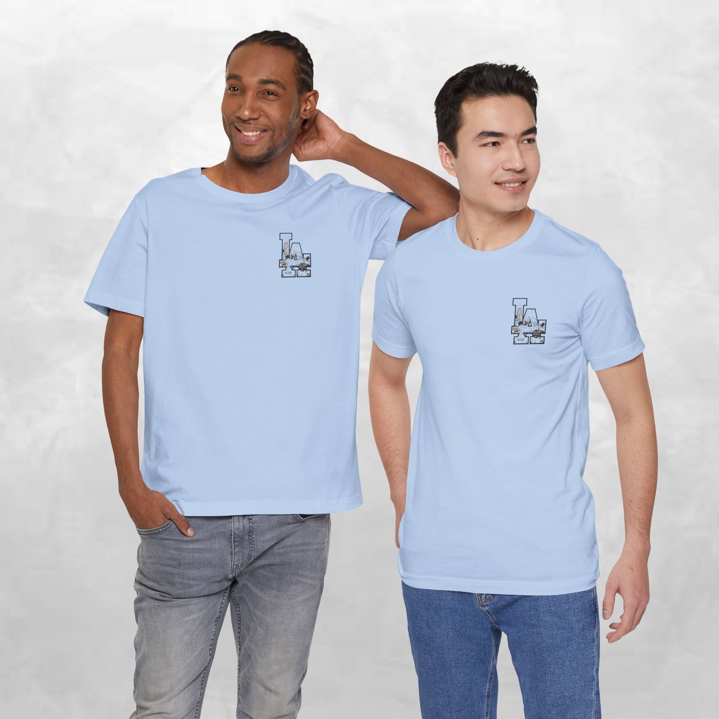 Minimalist Cityscape Pocket Tee — Small Black Line Art Chest Print