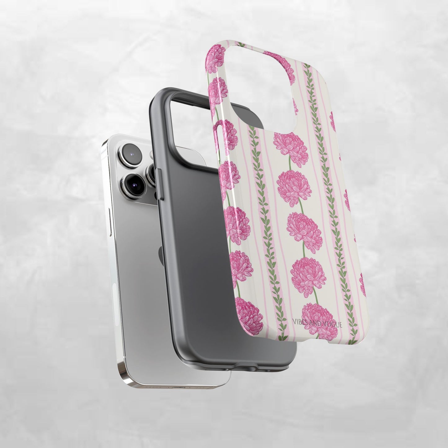 Floral Carnation Phone Case — Pink Vintage Stripe Tough Case