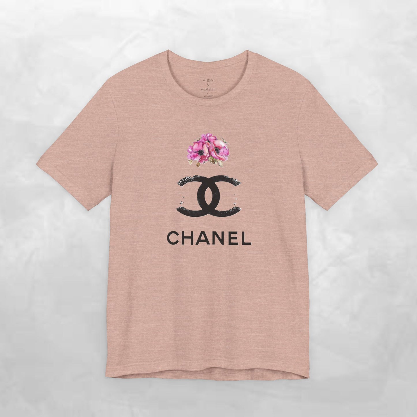 Chic Floral Logo Tee | Stylish Unisex Jersey Short Sleeve T-Shirt, Fashion Tee, Luxury Aesthetic, Gift for Her, Casual Wear, Trendy Apparel