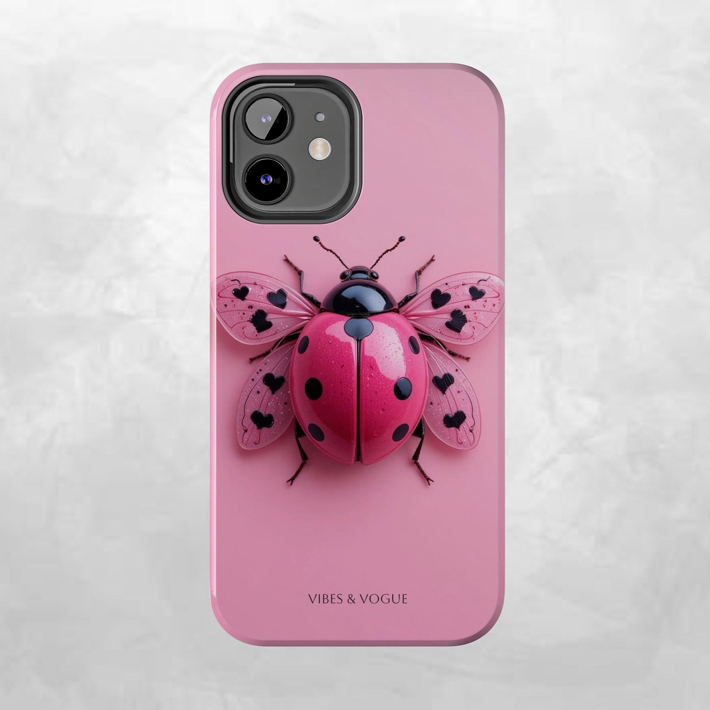 Pink Ladybug Tough Phone Case, Cute Phone Cover, Bug Lover Gift, Durable Smartphone Shell, Protective Tech Accessory