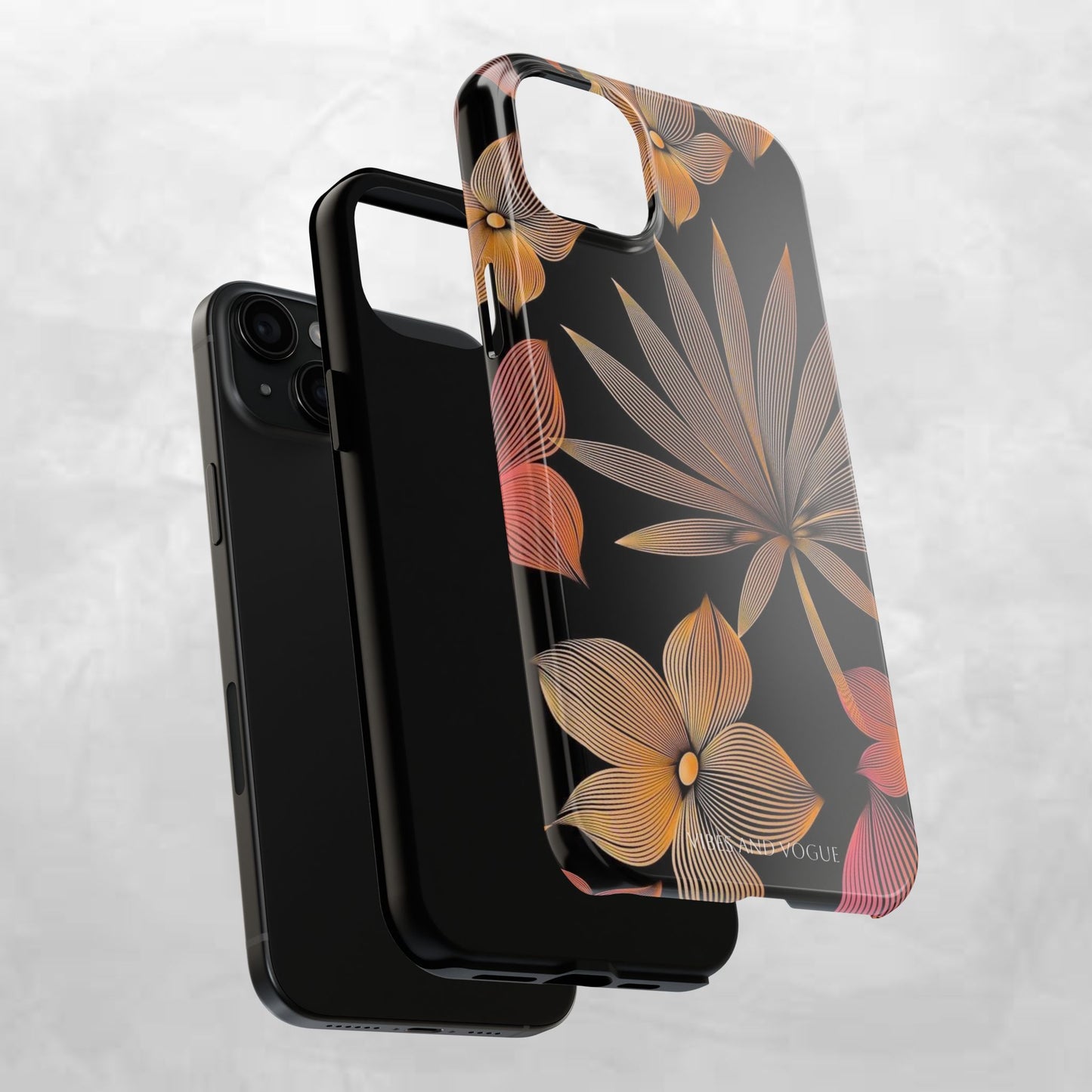 Tough Phone Case — Botanical Line Art Floral Design (Black & Copper)