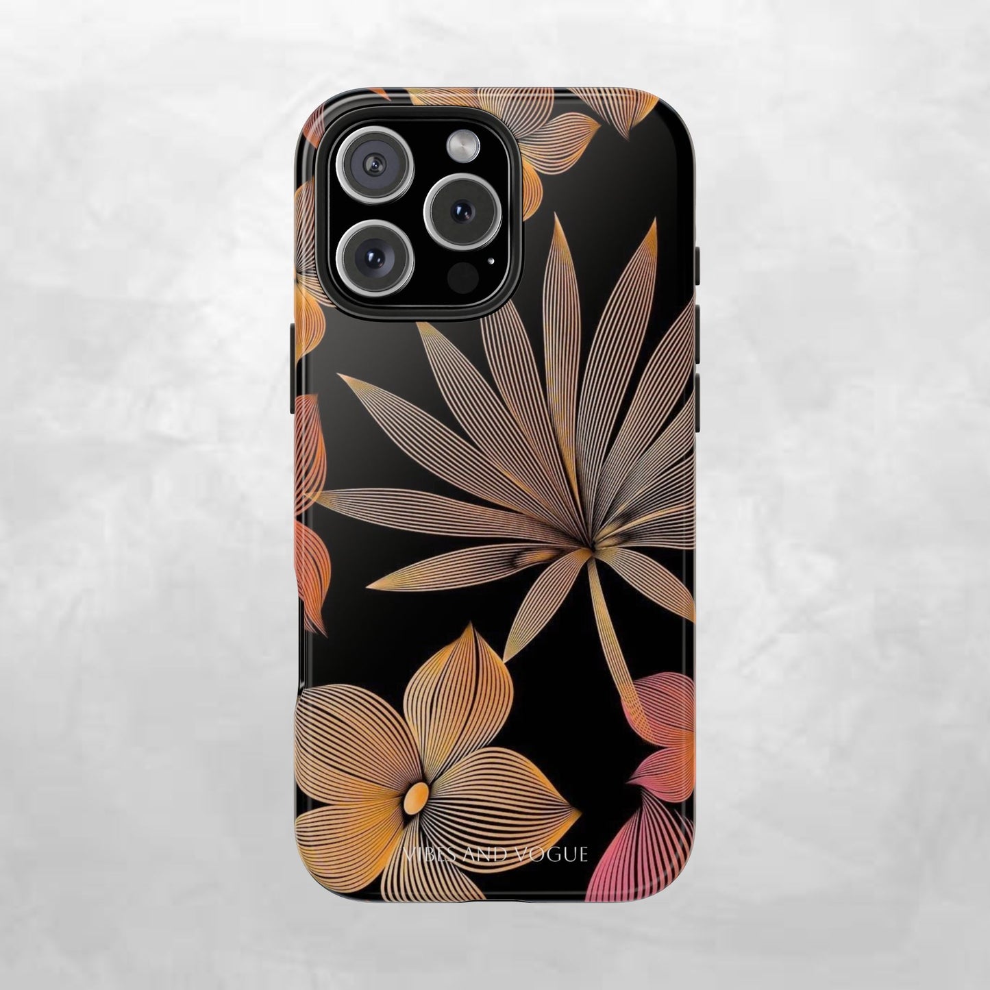 Tough Phone Case — Botanical Line Art Floral Design (Black & Copper)
