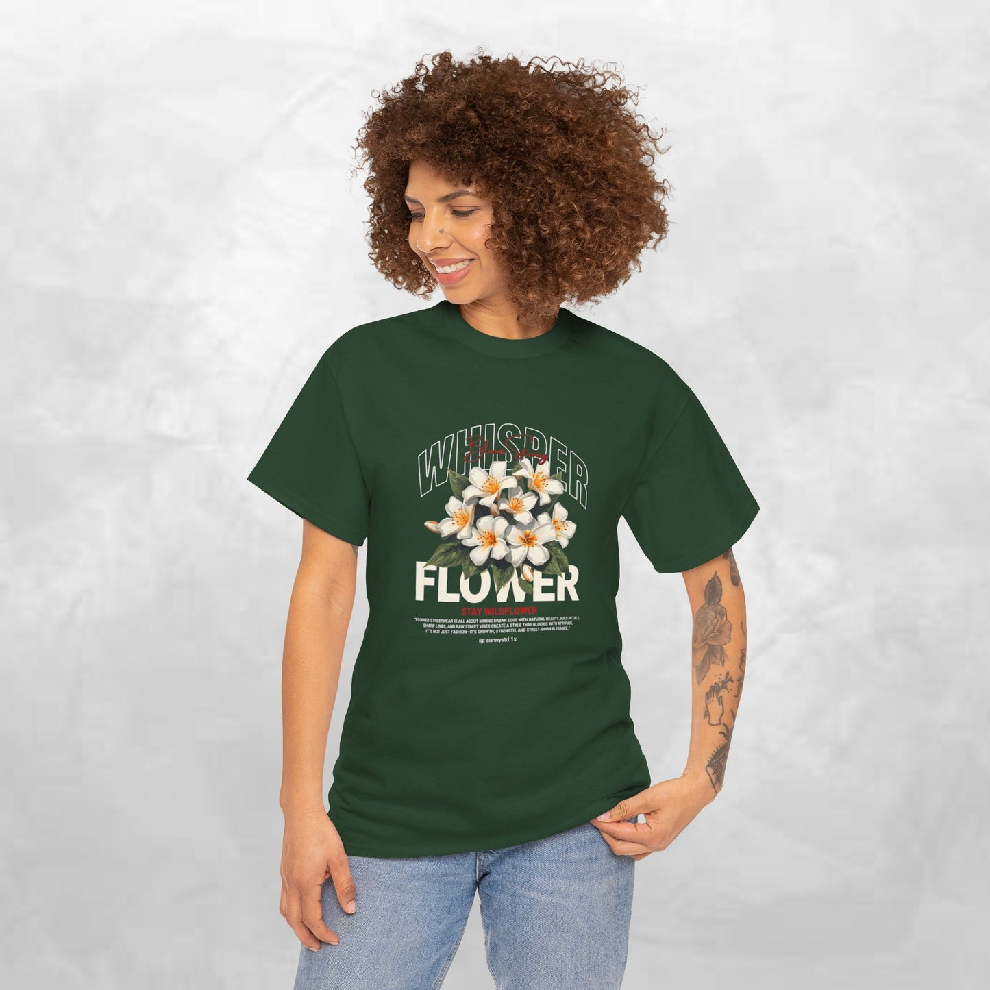 Floral "Whisper Flower" Graphic Tee — Vintage Plumeria Blossom Shirt