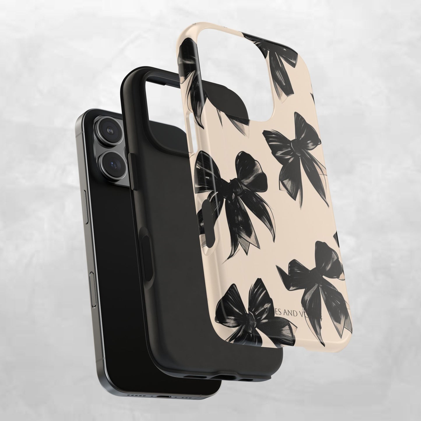 Tough Phone Case — Black Bow Pattern on Nude Background