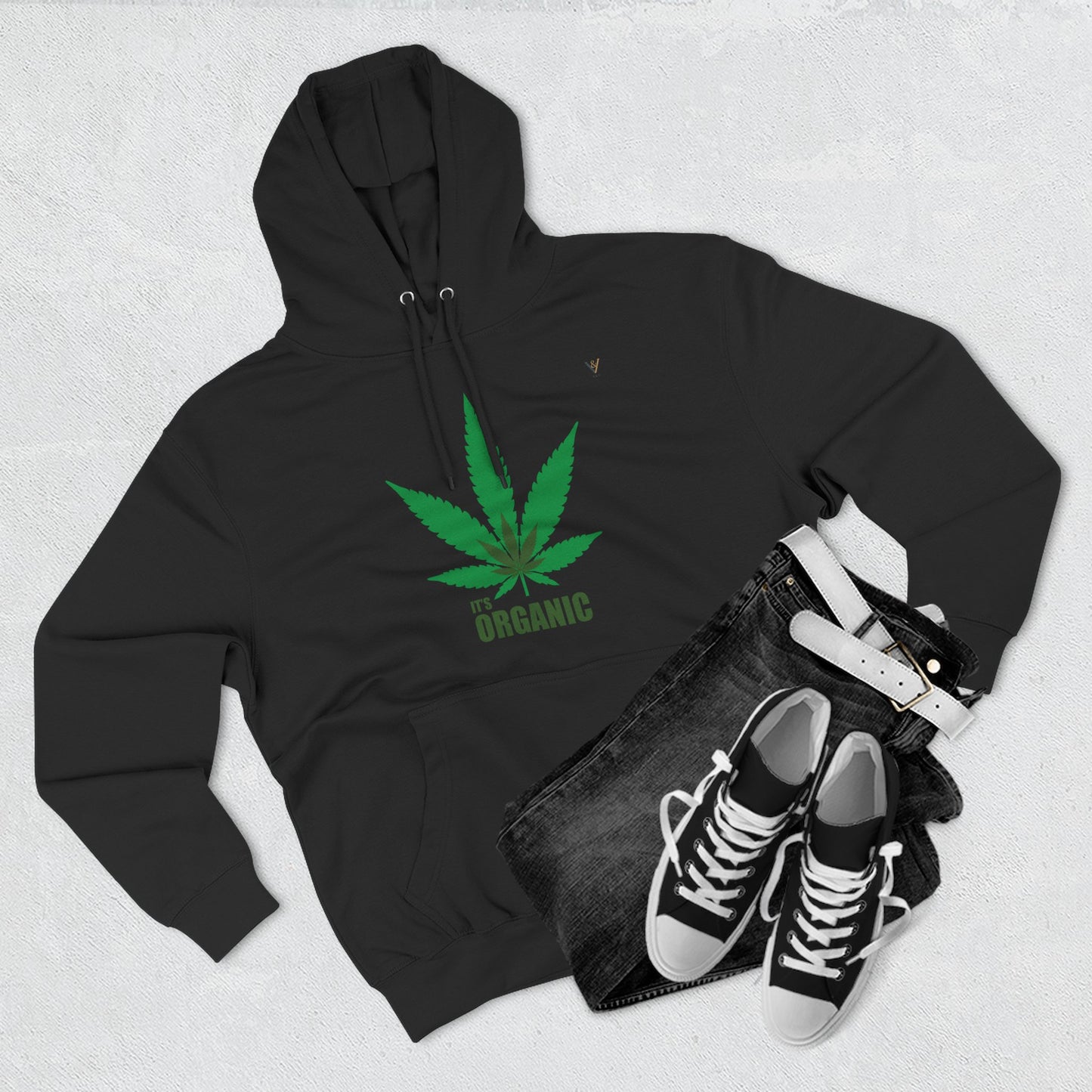 Organic Hemp Leaf Fleece Hoodie - Eco-Friendly Cannabis Apparel