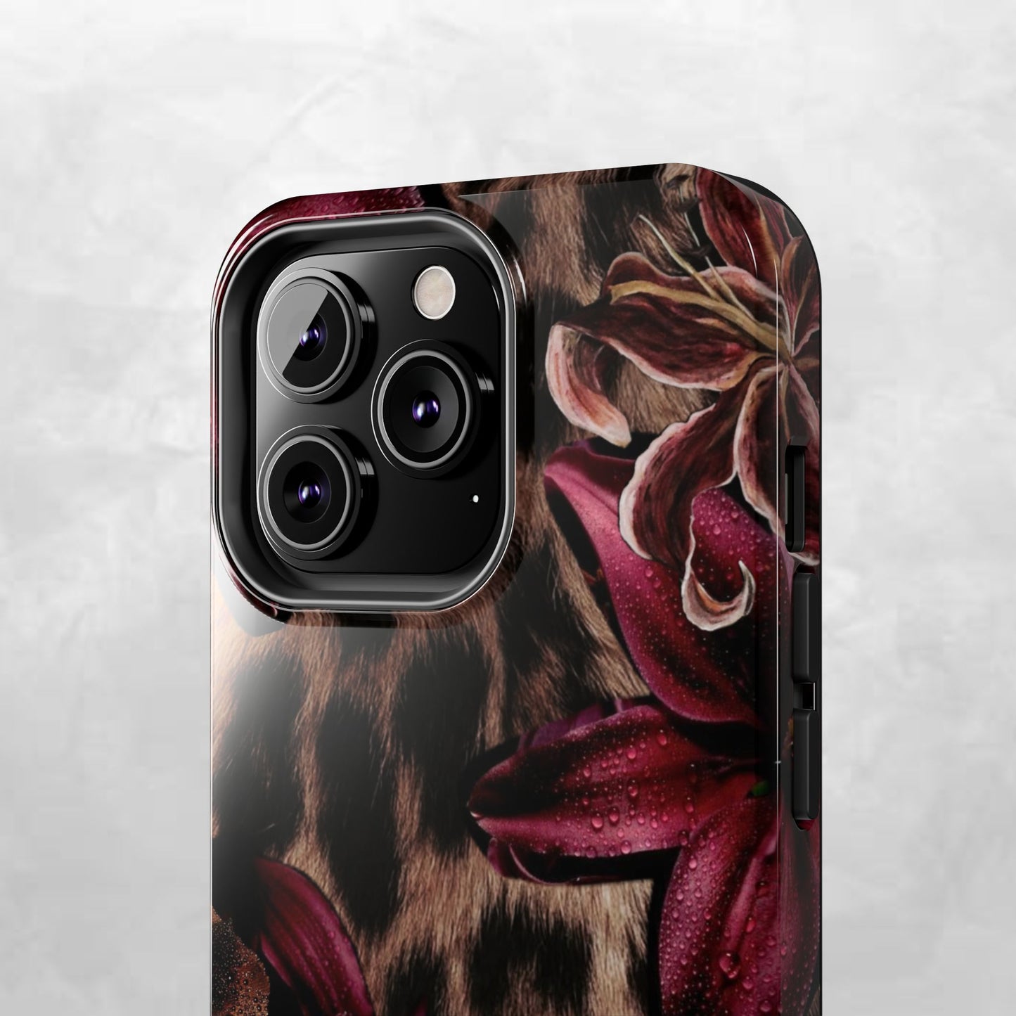 Leopard Bloom Tough Phone Case — Burgundy Floral Protective Cover