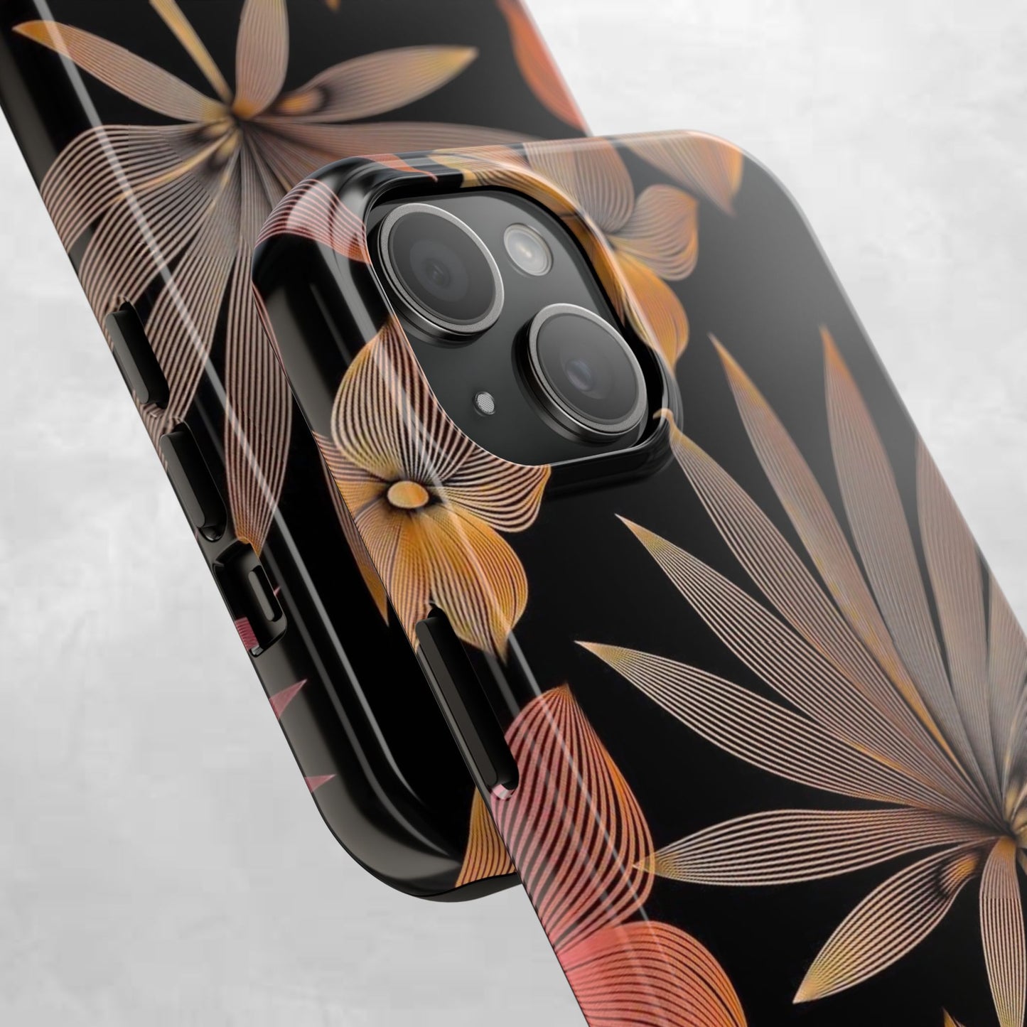 Tough Phone Case — Botanical Line Art Floral Design (Black & Copper)