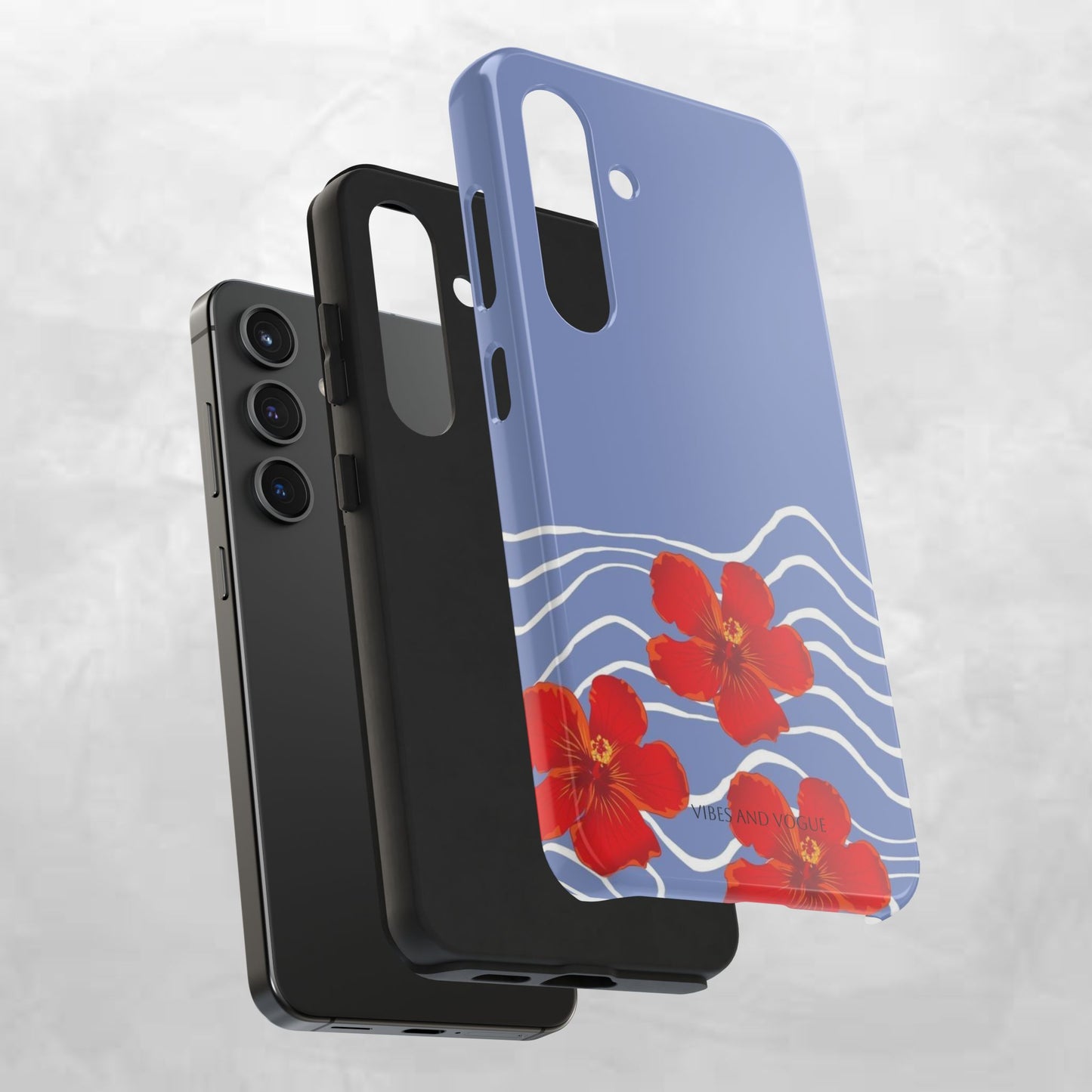 Tough Phone Case — Red Hibiscus Waves (Durable Protective Phone Cover)