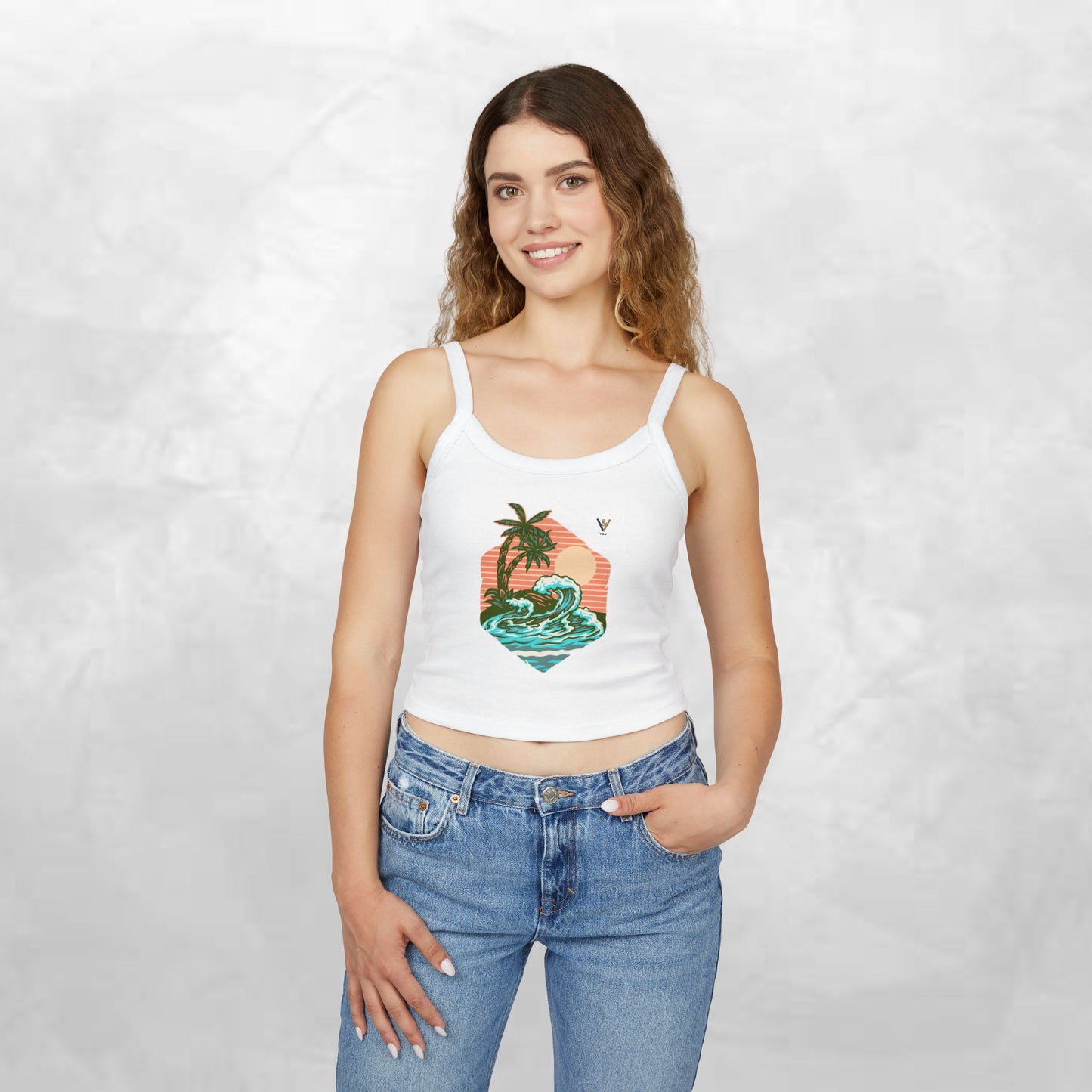 Tropical Waves Spaghetti Strap Tank Top - Beach Vibes Summer Apparel