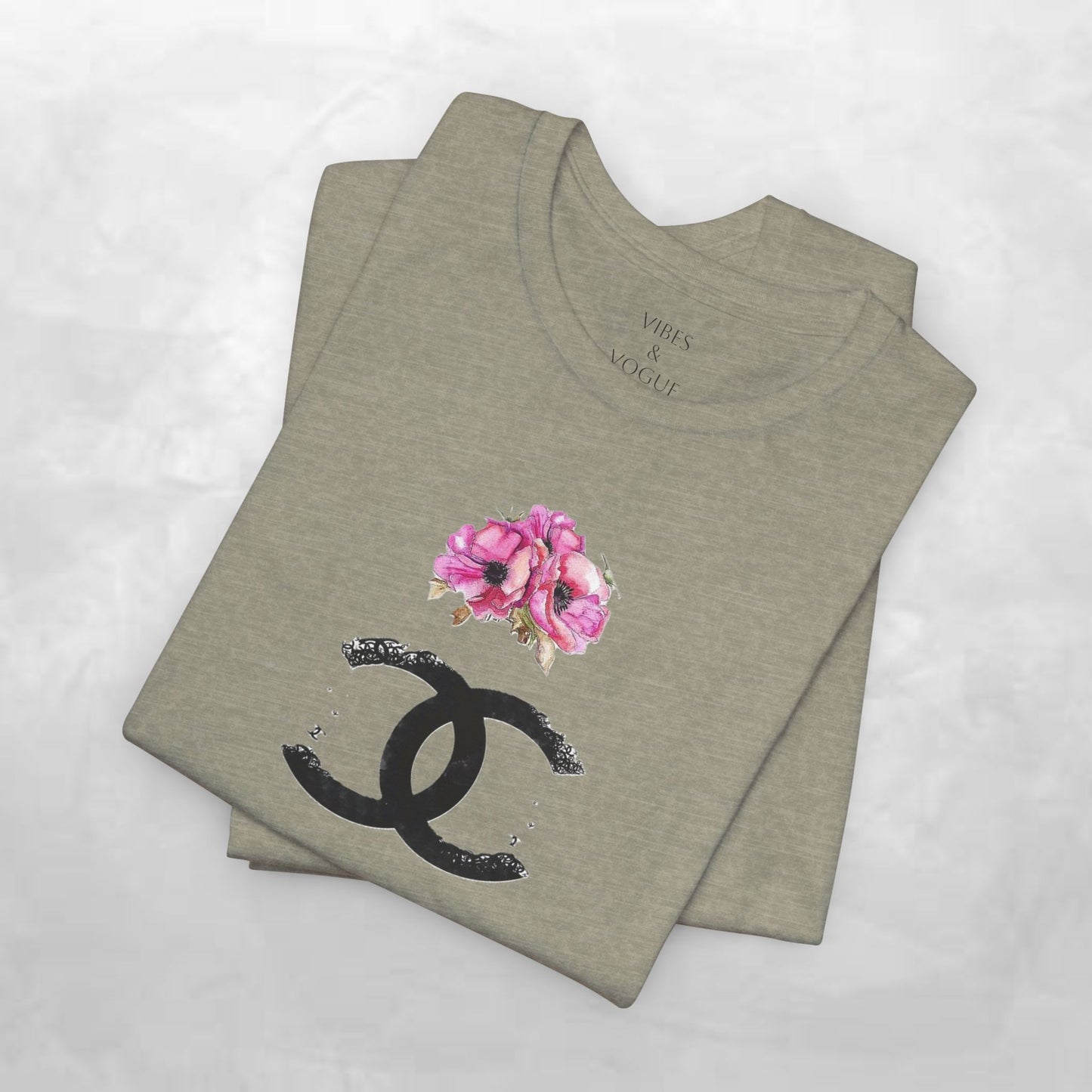 Chic Floral Logo Tee | Stylish Unisex Jersey Short Sleeve T-Shirt, Fashion Tee, Luxury Aesthetic, Gift for Her, Casual Wear, Trendy Apparel