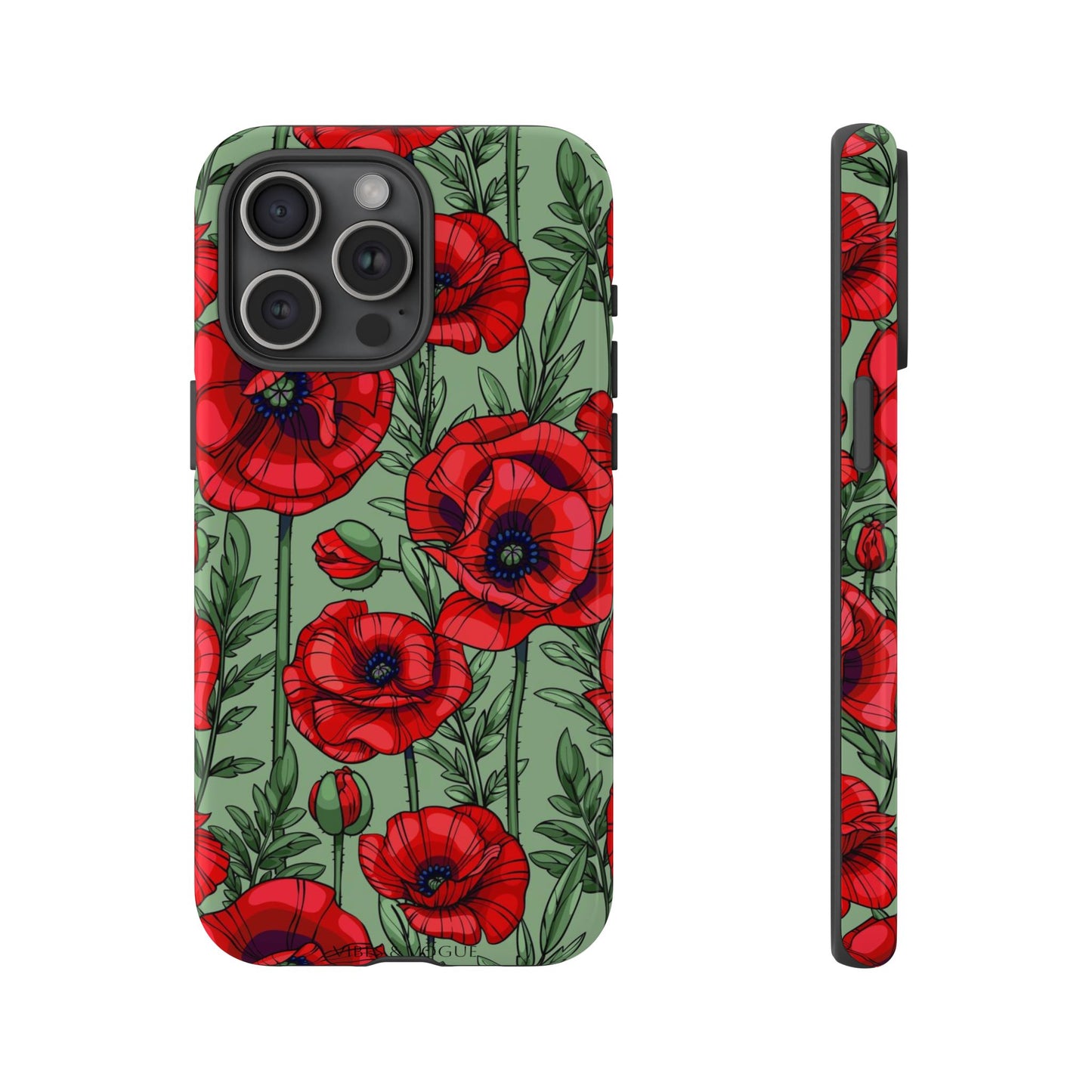 Floral Tough Case - Red Poppy Design for iPhone