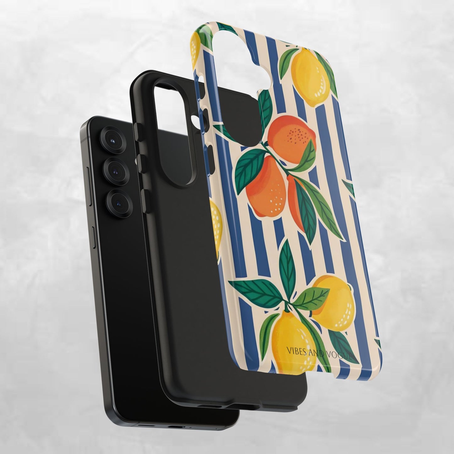 Lemon & Orange Stripe Tough Phone Case — Vibrant Citrus Pattern Protective Cover