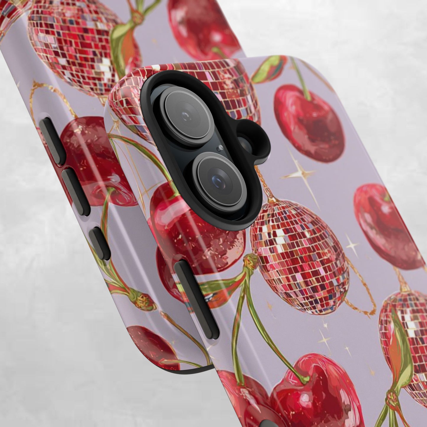 Disco Cherry Tough Phone Case — Retro Sparkle iPhone Protection