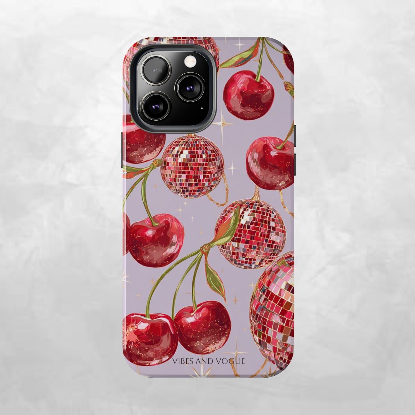 Disco Cherry Tough Phone Case — Retro Sparkle iPhone Protection