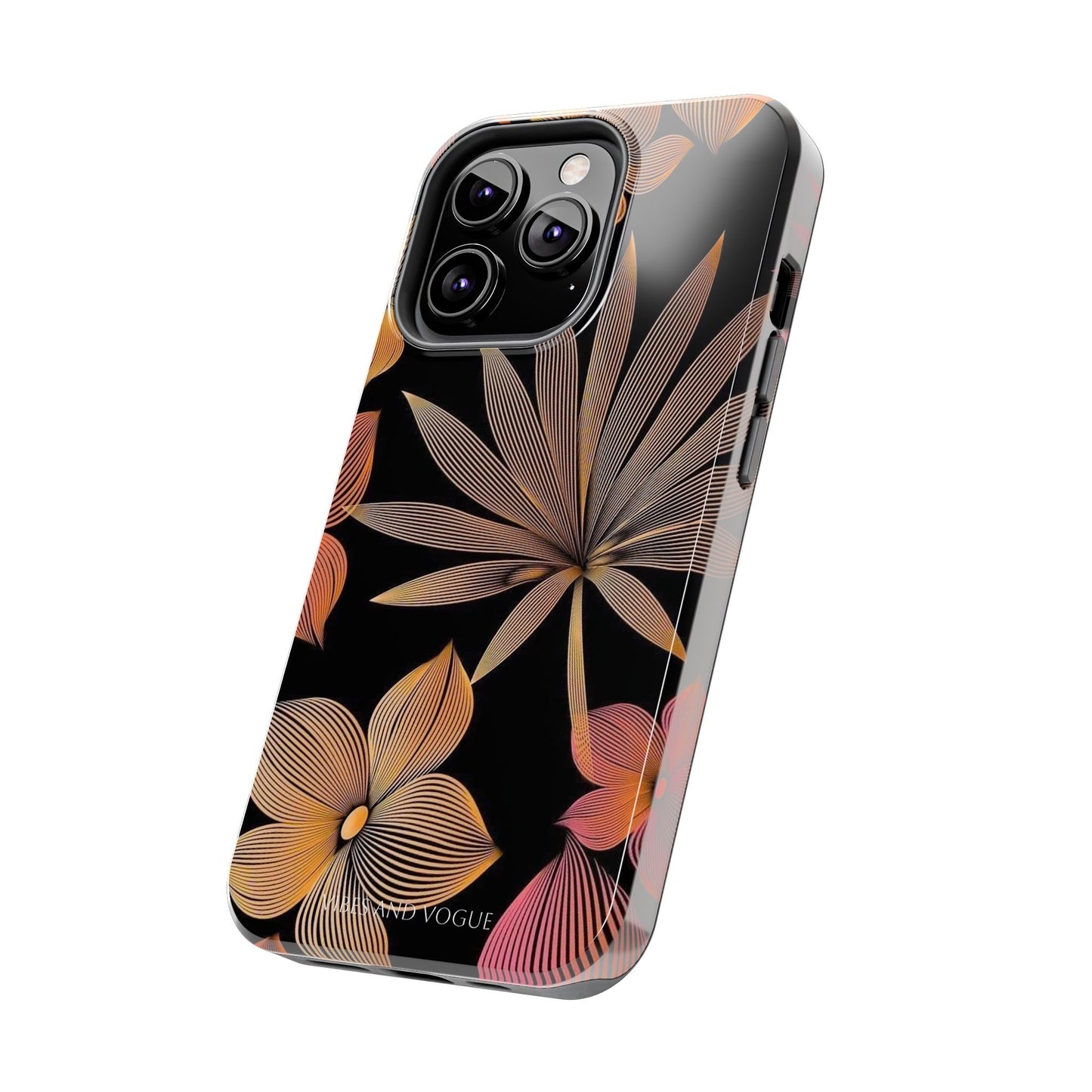 Tough Phone Case — Botanical Line Art Floral Design (Black & Copper)