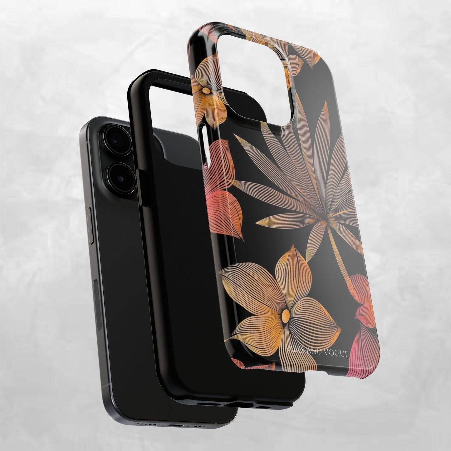 Tough Phone Case — Botanical Line Art Floral Design (Black & Copper)