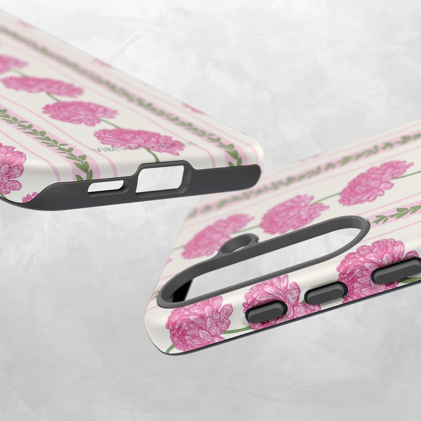 Floral Carnation Phone Case — Pink Vintage Stripe Tough Case