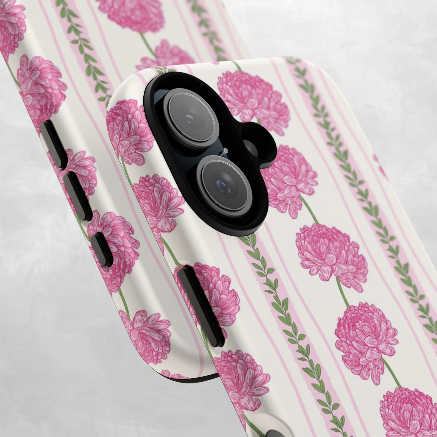 Floral Carnation Phone Case — Pink Vintage Stripe Tough Case