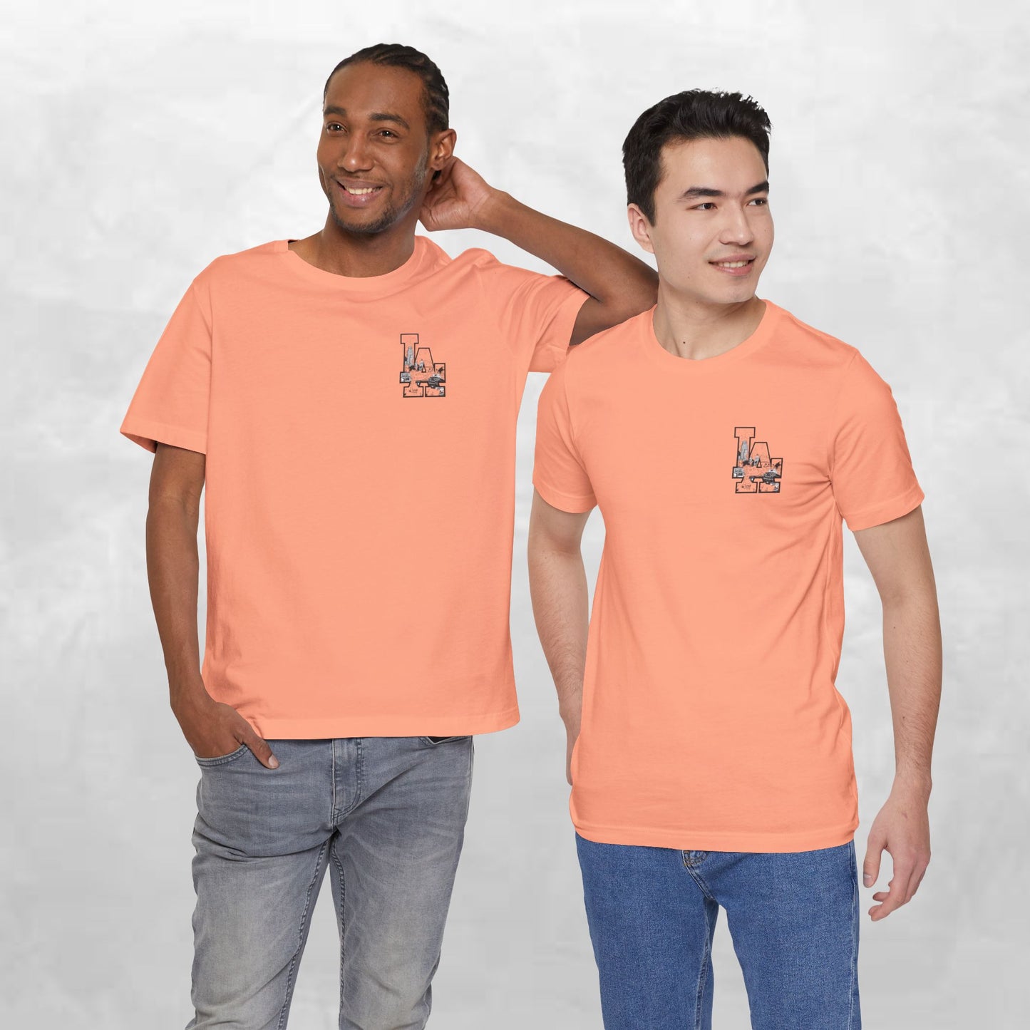Minimalist Cityscape Pocket Tee — Small Black Line Art Chest Print