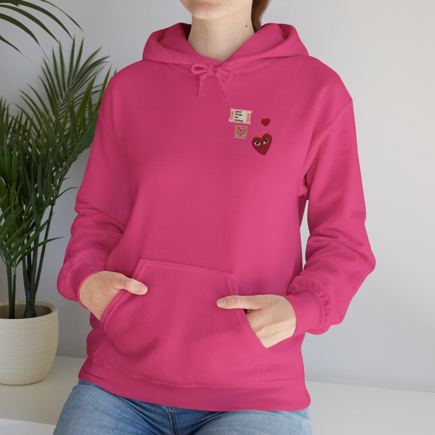 Hoodie — Tiny Vintage Valentine Hearts Chest Print