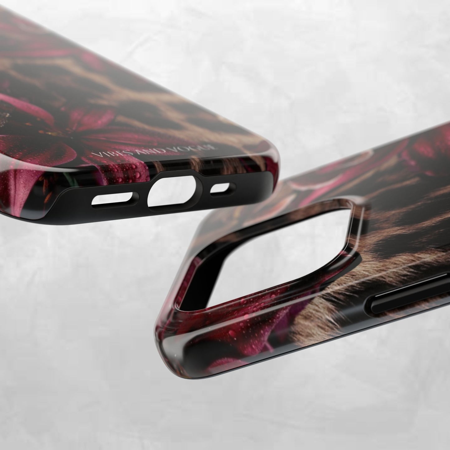 Leopard Bloom Tough Phone Case — Burgundy Floral Protective Cover