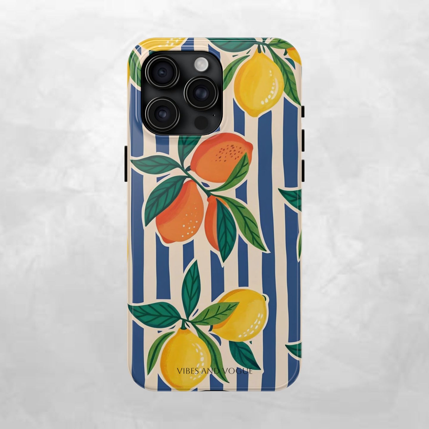 Lemon & Orange Stripe Tough Phone Case — Vibrant Citrus Pattern Protective Cover