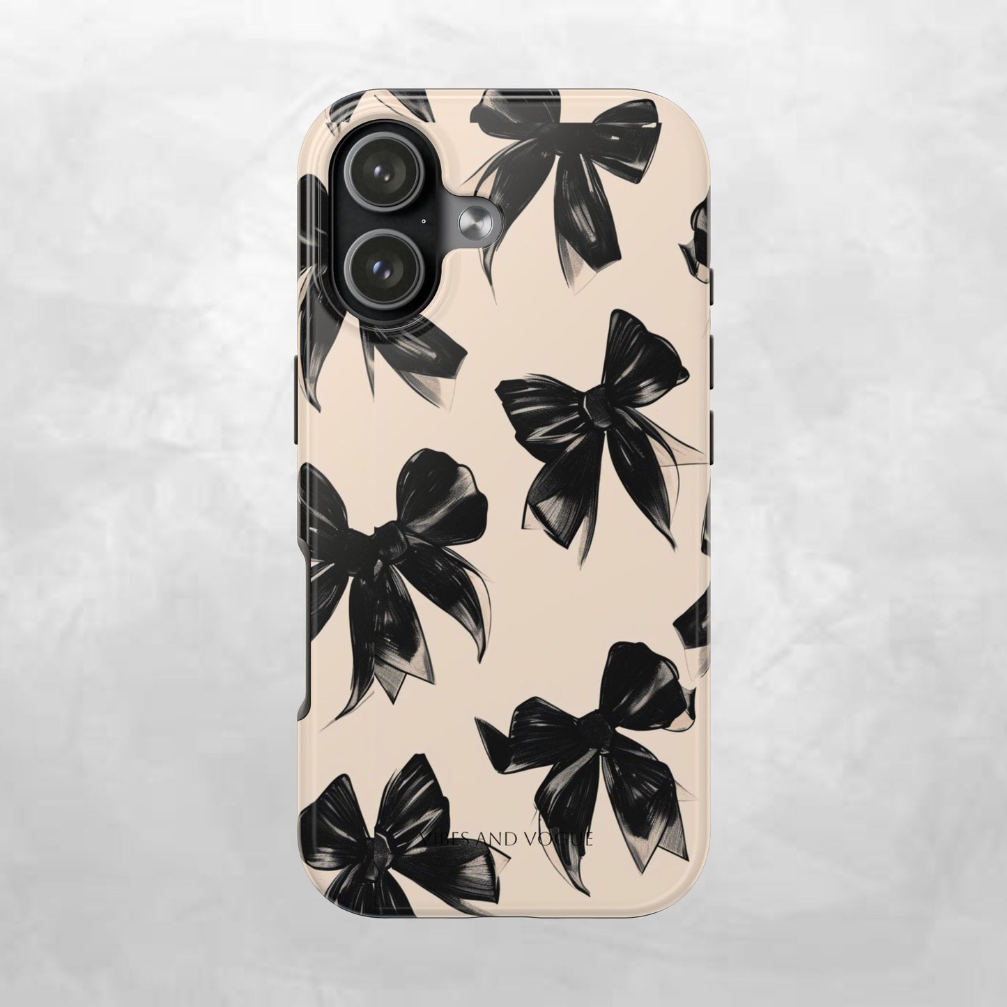 Tough Phone Case — Black Bow Pattern on Nude Background